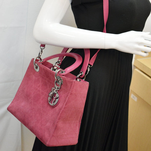 Christian Dior Lady Dior Cannage Suede Tote Bag Pink | DDH