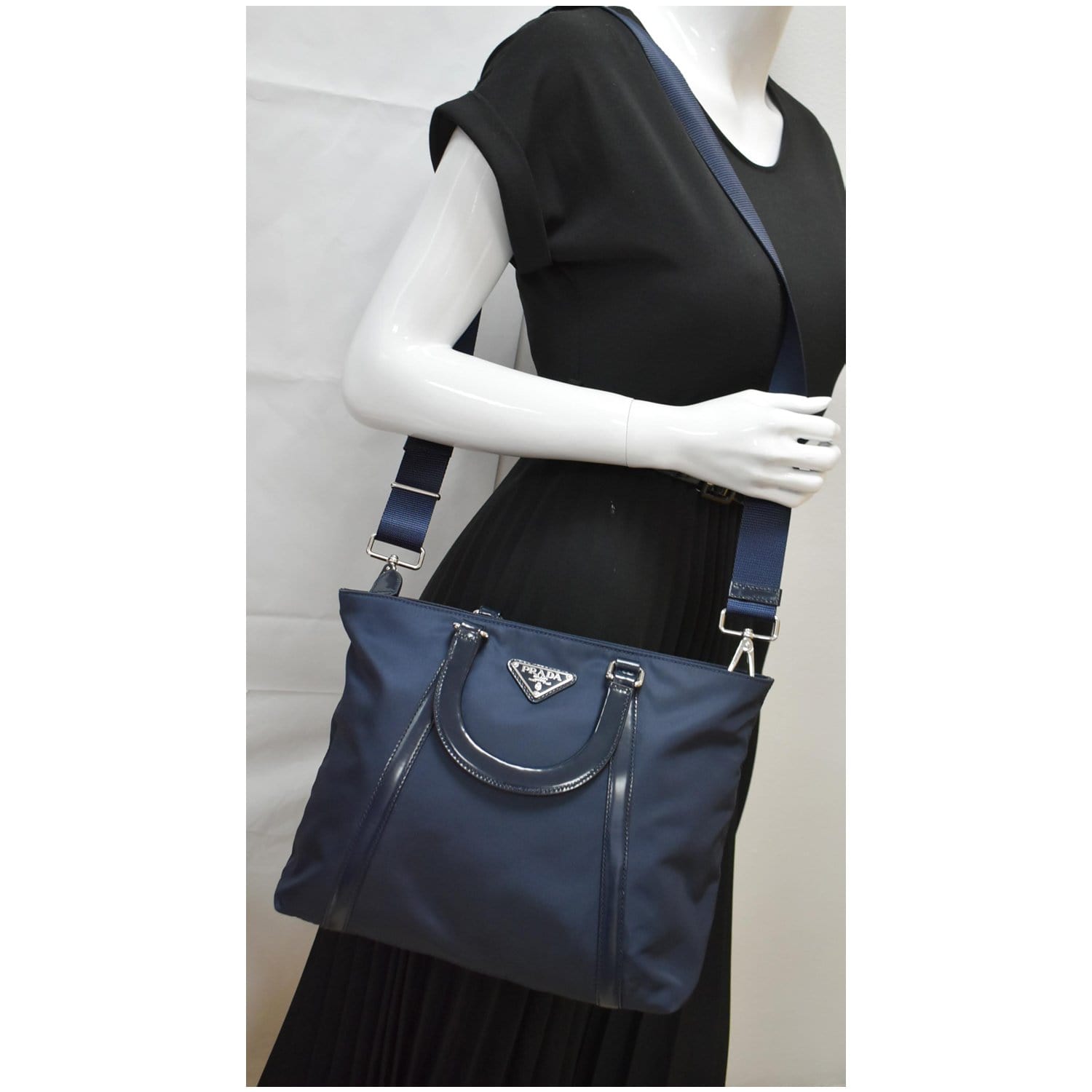 Prada Re-Nylon and Saffiano Leather Shoulder Bag Navy