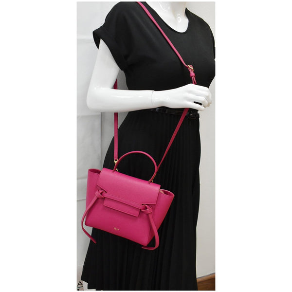 CELINE Nano Belt Grained Leather 2Way Shoulder Bag Pink