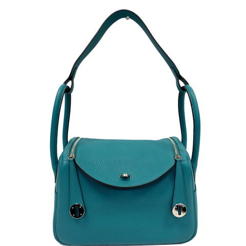 HERMES Lindy 26cm Clemence Leather Shoulder Bag Teal - 25% OFF