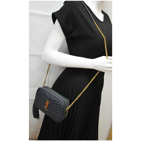 YVES SAINT LAURENT Mini Lou Grain De Poudre Camera Bag Black