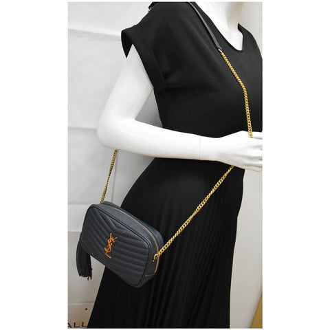 YVES SAINT LAURENT Mini Lou Grain De Poudre Camera Bag Black