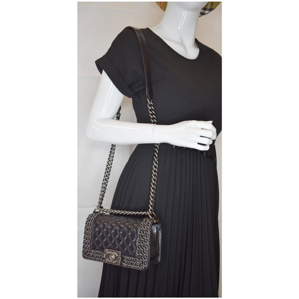 Chanel Small Boy Embellished Chain Lambskin Handbag shoulder bag