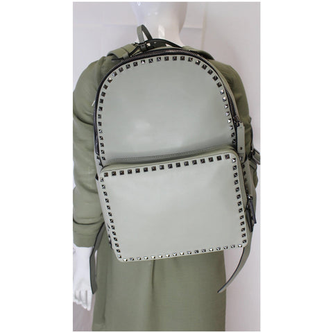 VALENTINO Garavani Rockstud Leather Backpack Light Green