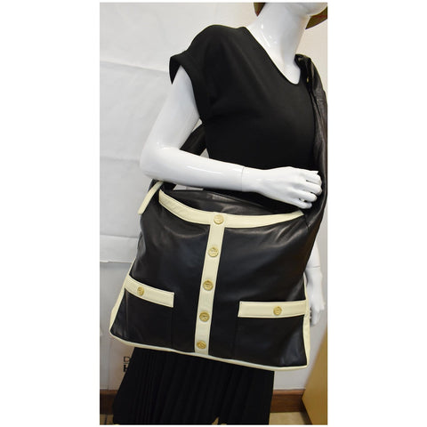 CHANEL Girl Large Lambskin Shoulder Bag Beige/Black