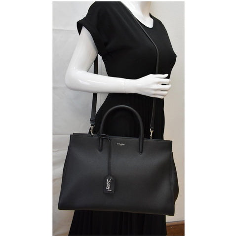 YVES SAINT LAURENT Cabas Rive Gauche Leather Tote Bag Black