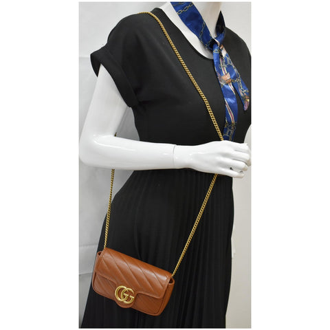 GUCCI GG Marmont Super Mini Matelasse Leather Crossbody Bag Brown 476433