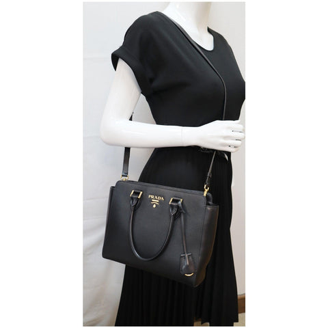 Prada Top Handle Saffiano Leather Tote Crossbody Bag Back