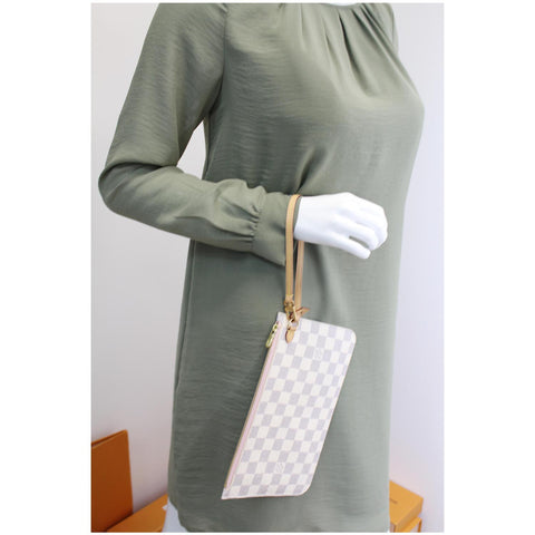 LOUIS VUITTON Pochette Wristlet Pouch Damier Azur Neverfull MM White
