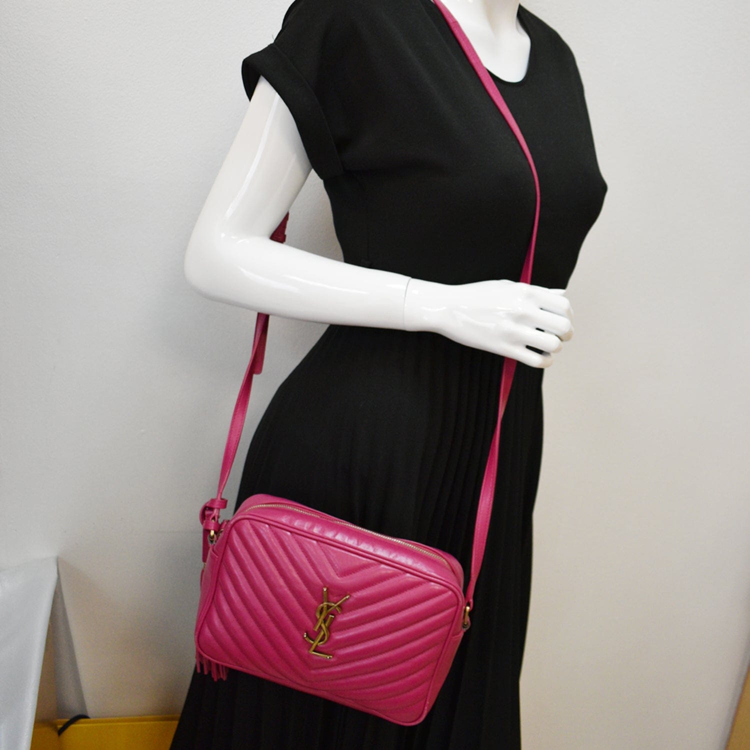 Saint Laurent Mini Lou Leather Shoulder Bag in Pink