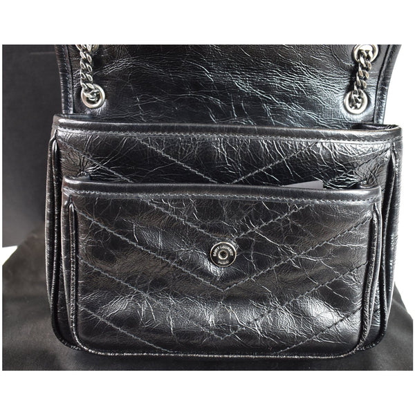 YVES SAINT LAURENT Niki Baby Crinkle Leather Crossbody Bag Black
