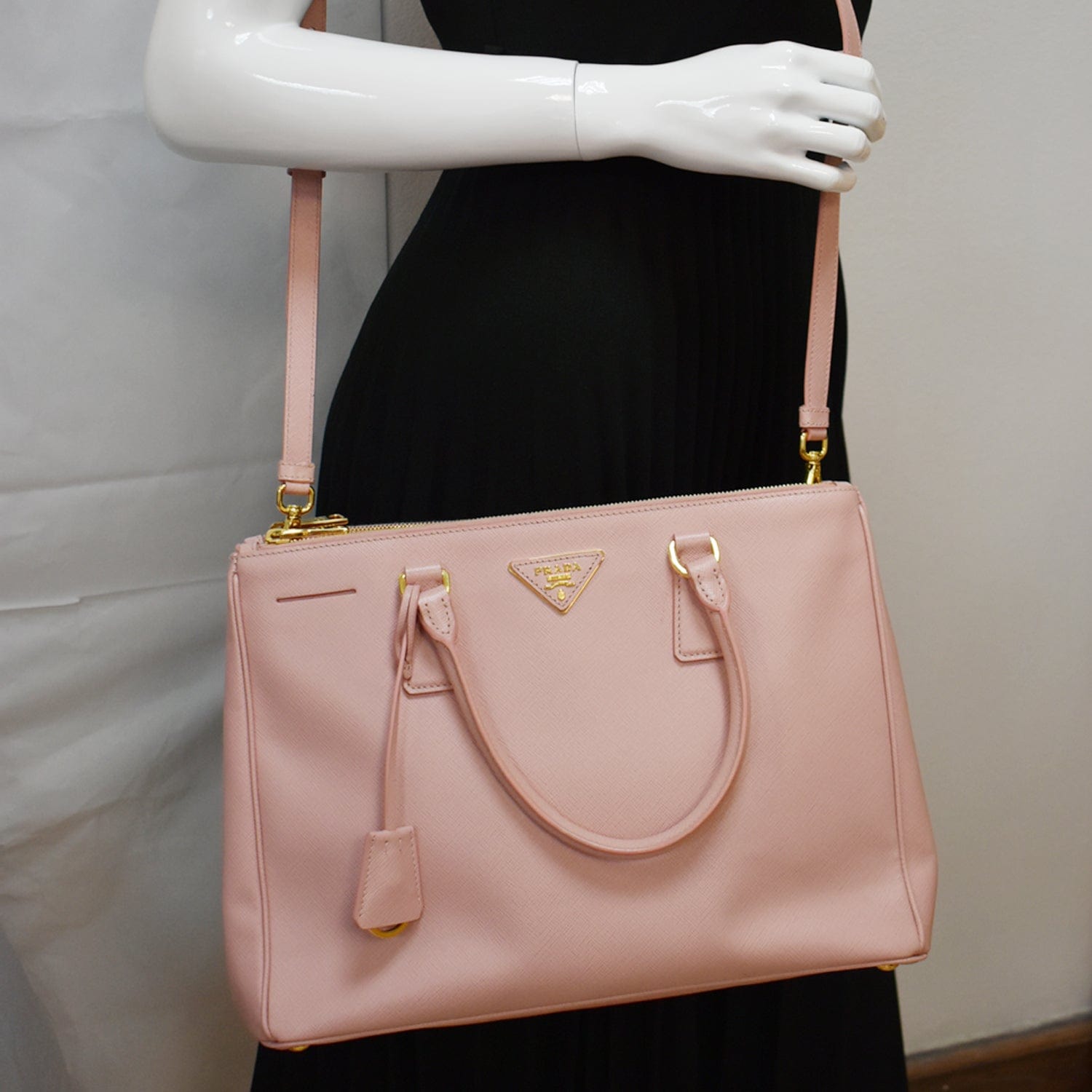 Prada Rose Pink Saffiano Leather Small Double Zip Tote at 1stDibs