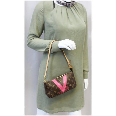 LOUIS VUITTON V Pochette Accessories Monogram Canvas Bag Brown