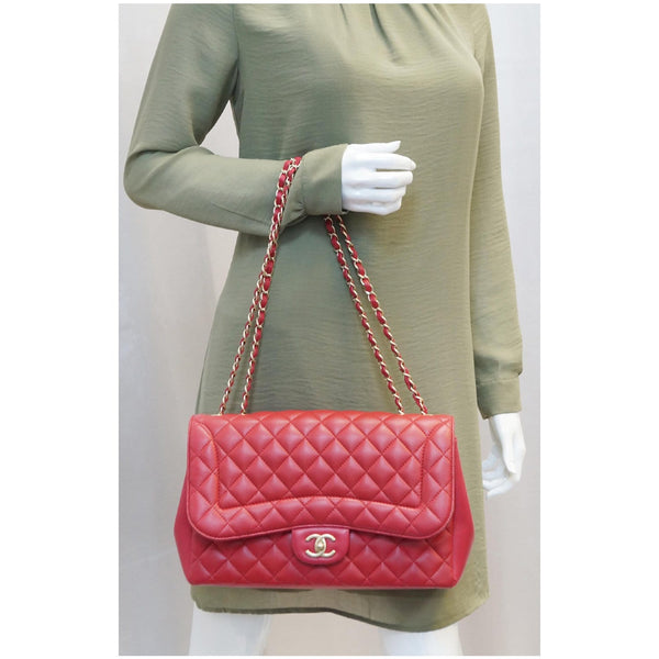 Chanel Jumbo Classic Single Flap Bag Lambskin Leather Red FOR WOMEN