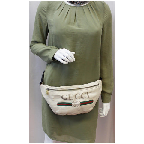 GUCCI Print Leather Medium Belt Waist Bum Bag White 530412