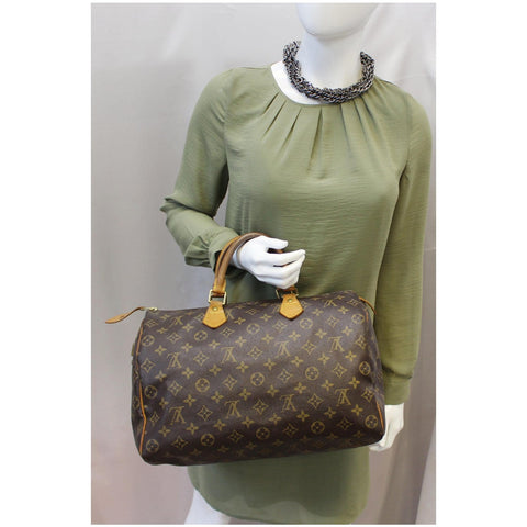 LOUIS VUITTON Speedy 35 Monogram Canvas Satchel Handbag Brown-US