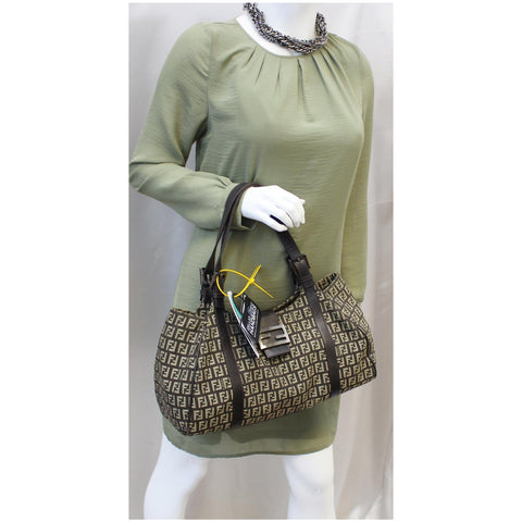 Fendi Shoulder Bag Zucchino Canvas Brown For Women
