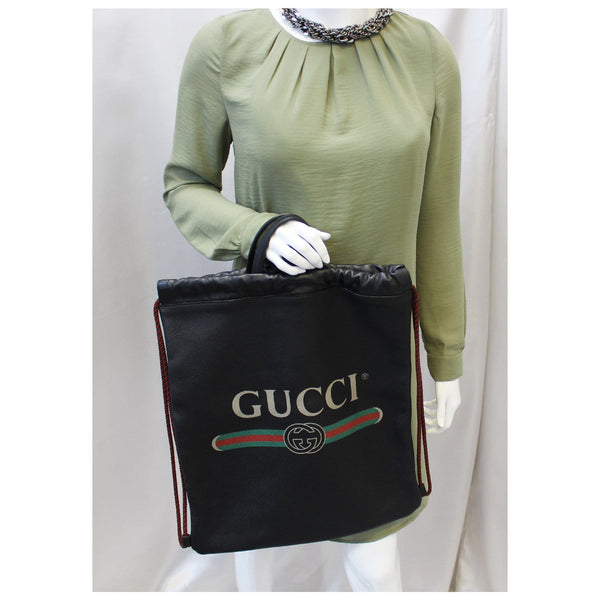 GUCCI Print Leather Drawstring Backpack Bag 494053-US