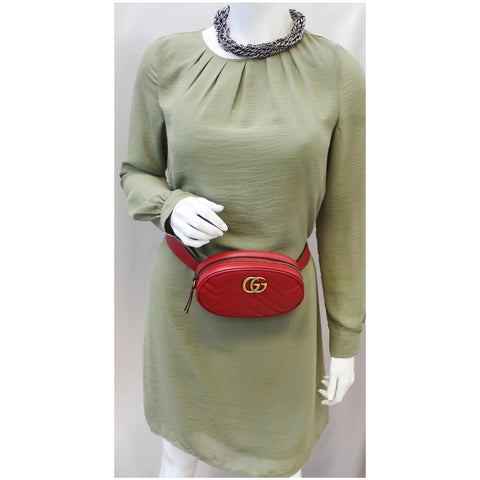 GUCCI GG Marmont Matelasse Leather Belt Bag 476434 Red