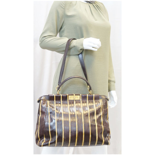 Fendi Peekaboo Striped Eel Skin Leather Bag for women