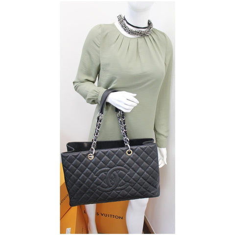 Chanel Tote Bag XL Grand Caviar Leather Shopping Black for women