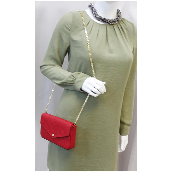 LOUIS VUITTON Pochette Felicie Monogram Empreinte Chain Wallet Red