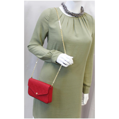 LOUIS VUITTON Pochette Felicie Monogram Empreinte Chain Wallet Red