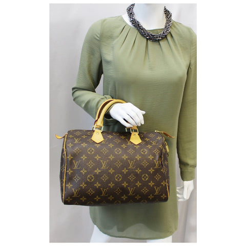 LOUIS VUITTON Speedy 30 Monogram Canvas Brown Satchel Bag