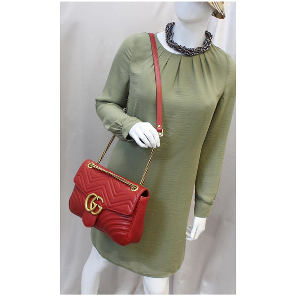 Gucci GG Shoulder Bag Marmont Matelasse Leather Red for women