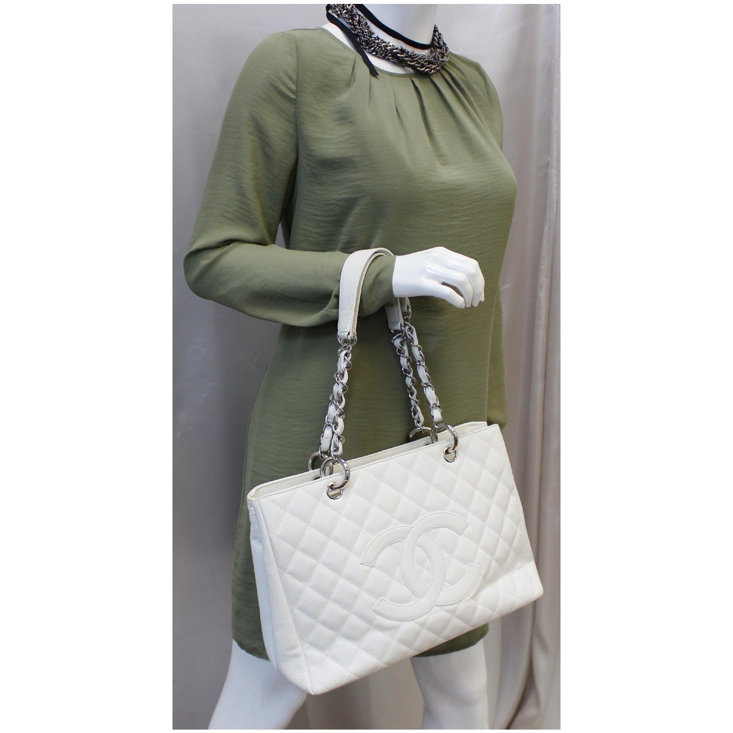 Chanel Tote Bag Grand Shopping Caviar Leather in White