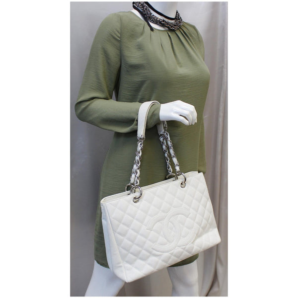 Chanel Tote Bag Grand Shopping Caviar Leather in White for women