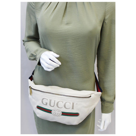 Gucci Bum Bag Print Leather White Belt Waist Medium for women