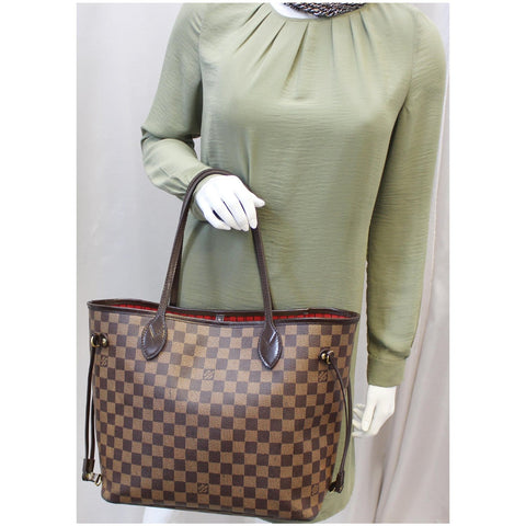 LOUIS VUITTON Neverfull MM Damier Ebene Tote Shoulder Bag Brown