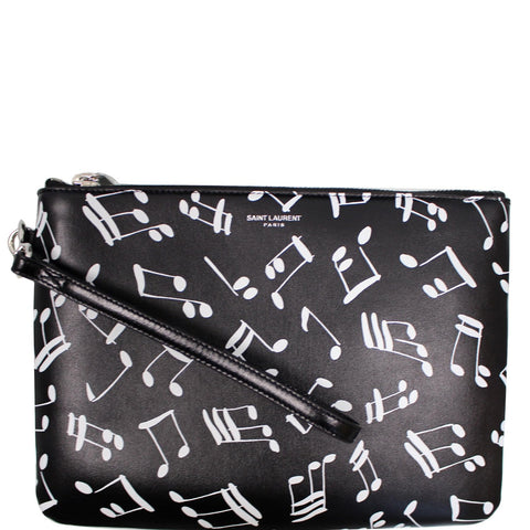 YVES SAINT LAURENT Calfskin Musical Notes Zip Pouch Black - Final Sale