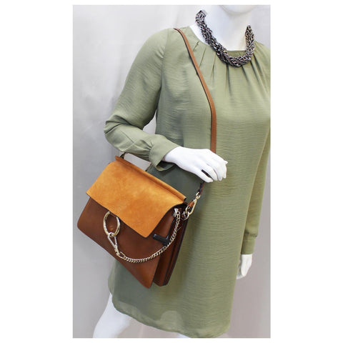 CHLOE Faye Medium Leather Shoulder Bag Brown-US