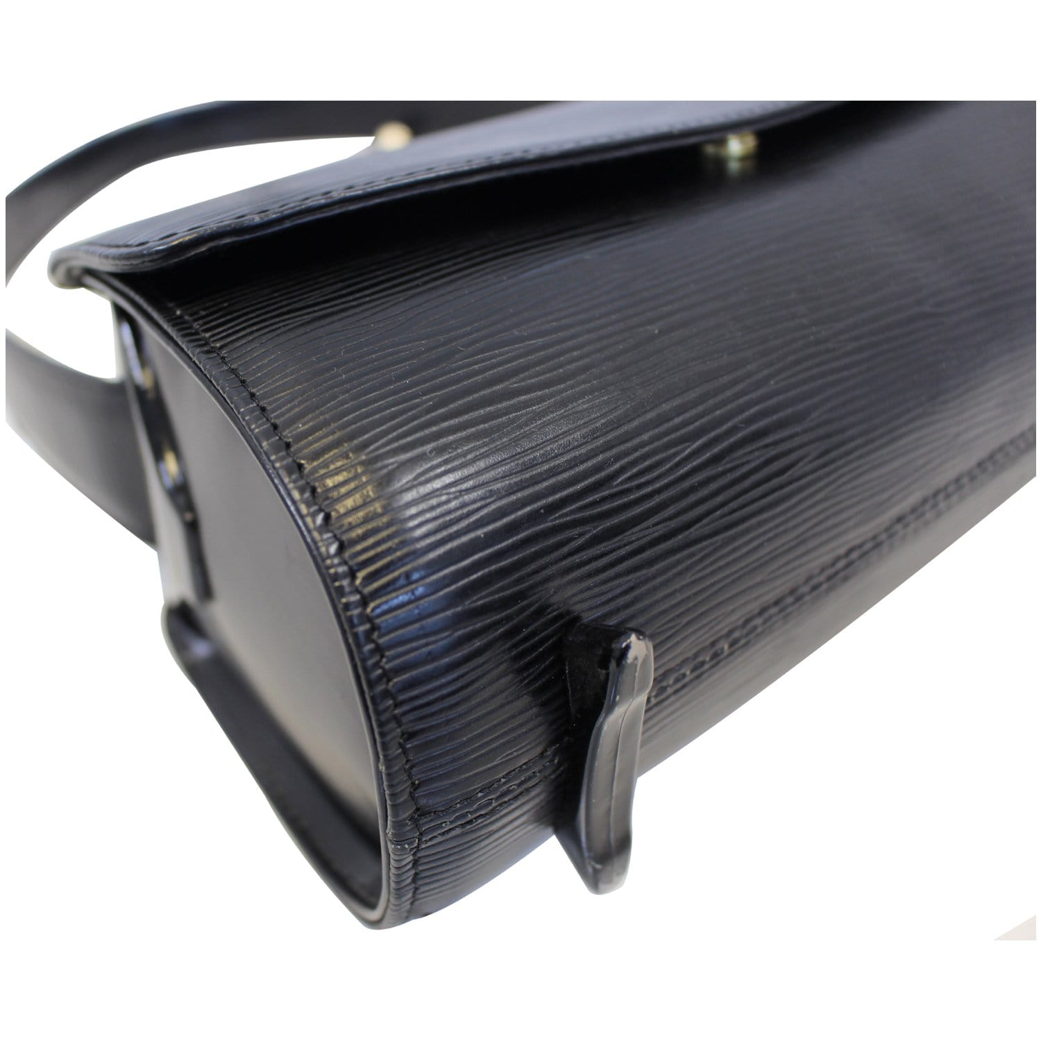 LOUIS VUITTON EPI LEATHER NOCTURNE SHOULDER BAG, black leather with dark  grey suede lining, detachable handle, magnetic flap closure, bottom feet,  26cm x 12cm H x 10cm.
