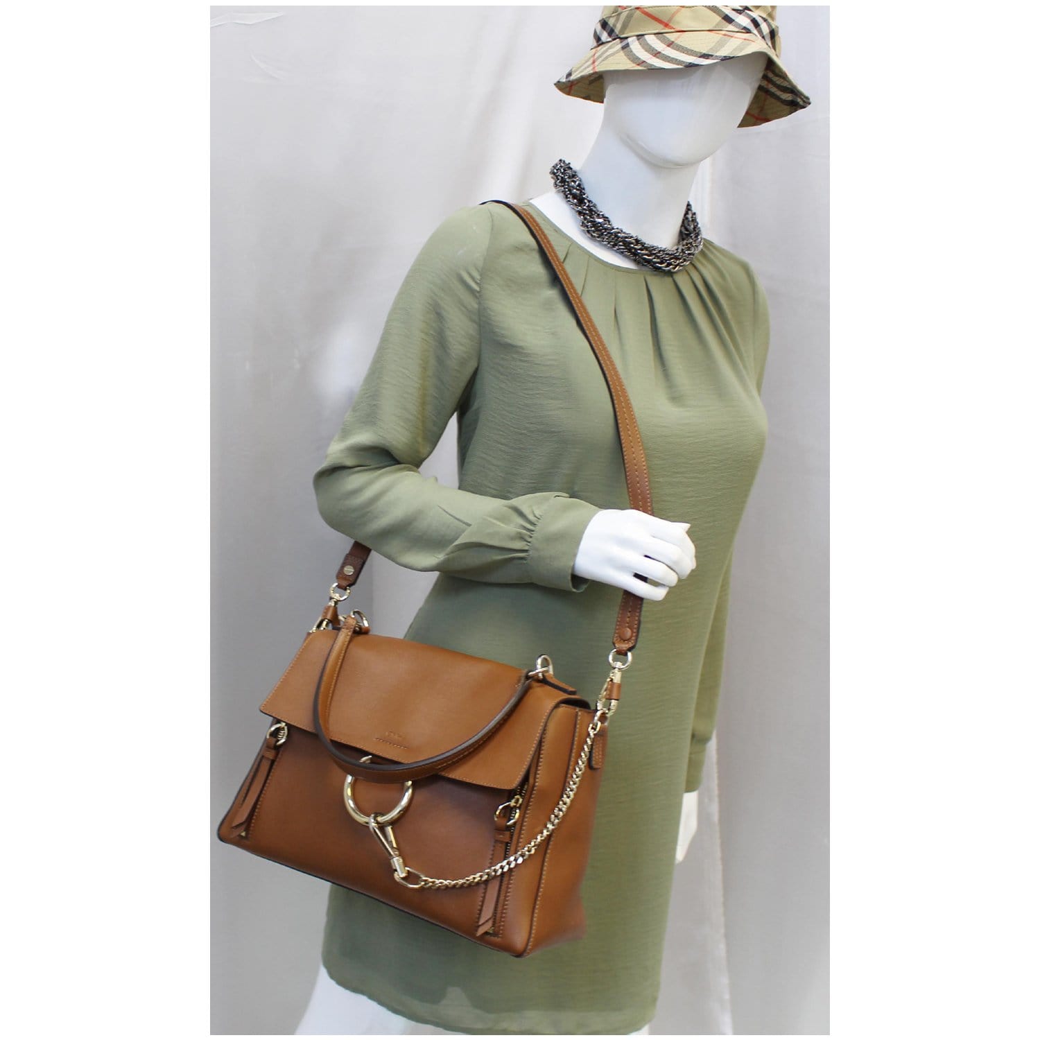 CHLOE Faye Day Mixed Flap Leather Medium Shoulder Bag Tan