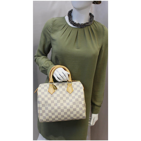 LOUIS VUITTON Speedy 25 Damier Azur Satchel Bag White