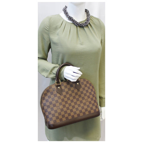 LOUIS VUITTON Alma Damier Ebene Satchel Handbag Brown-US