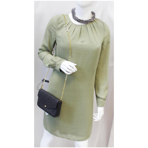 LOUIS VUITTON Pochette Felicie Empreinte Leather Crossbody Bag Black