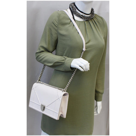 Christian Dior Flap Bag Diorama Leather Medium White for women