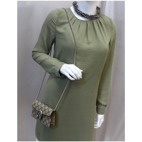 GUCCI Dionysus Super Mini GG Supreme Canvas Shoulder Crossbody Bag Taupe