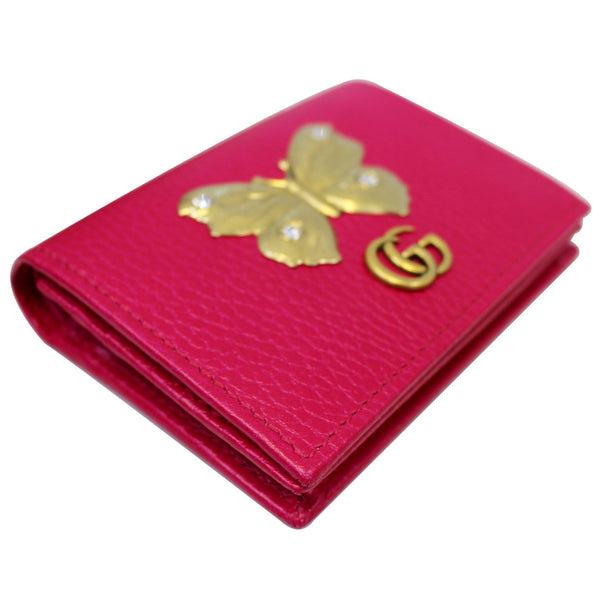GUCCI Butterfly Leather Card Case Wallet Pink 499361-US