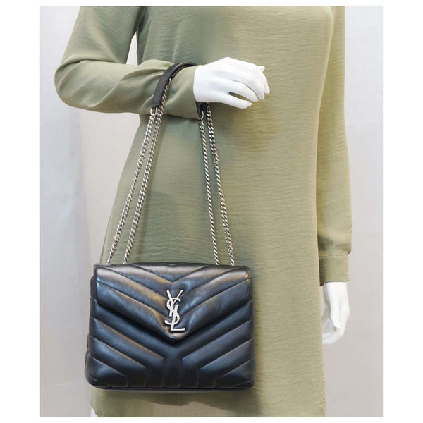 SAINT LAURENT Matelasse Loulou Monogram Calfskin Shoulder Bag Black-US