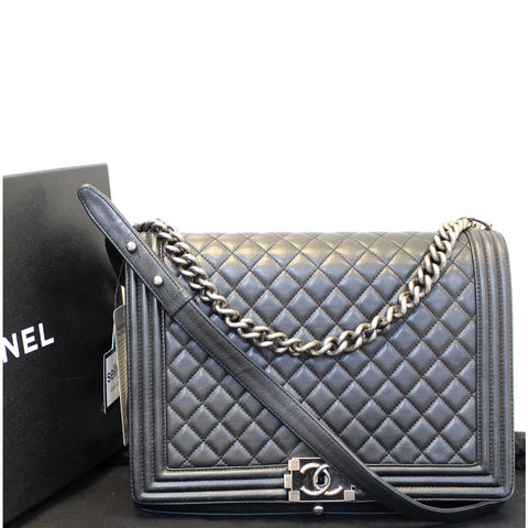 CHANEL Large Boy Flap Calfskin Quilted Leather Shoulder Bag Black