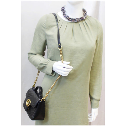 GUCCI GG Marmont Mini Leather Top Handle Bag Black 547260