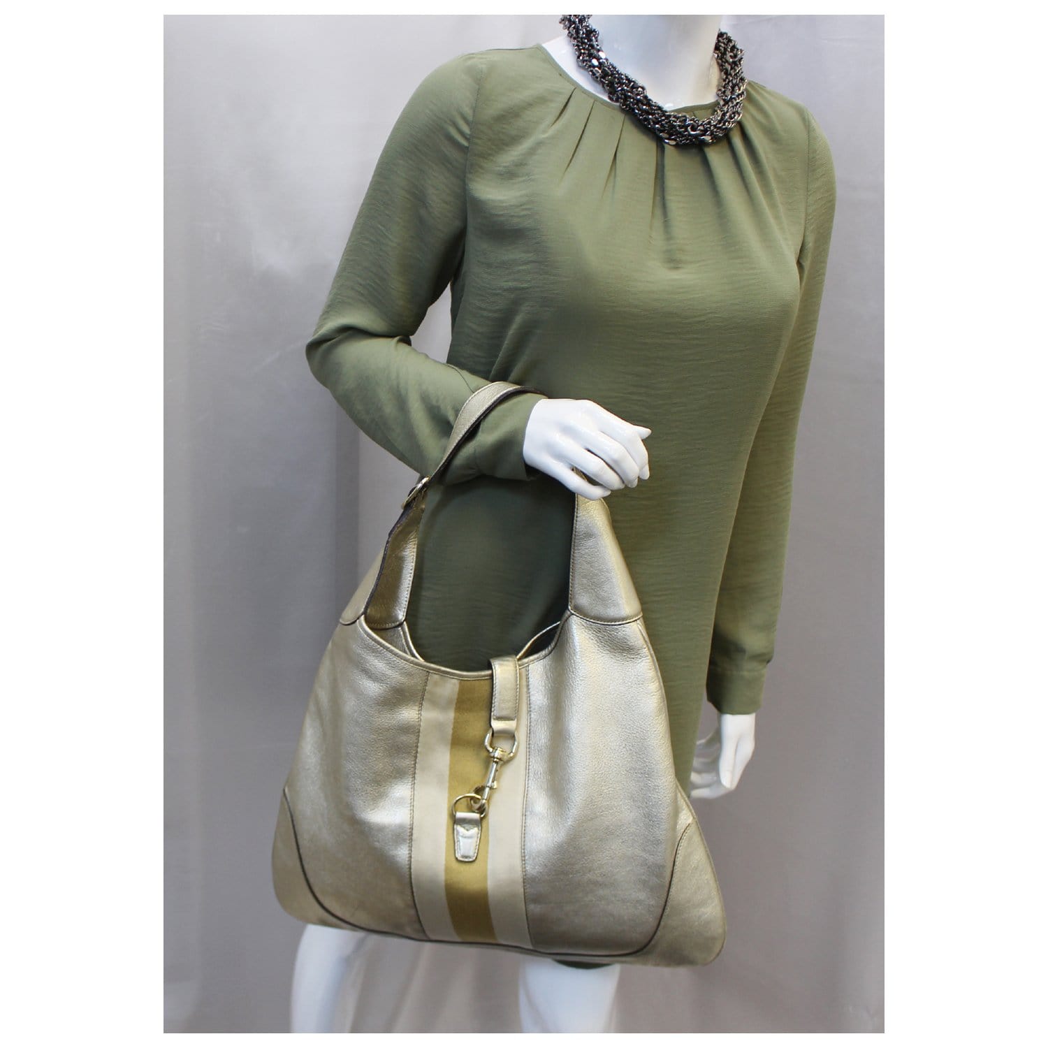 GUCCI Jackie O Bouvier Cream Canvas and Brown Leather Hobo Shoulder Bag  at 1stDibs