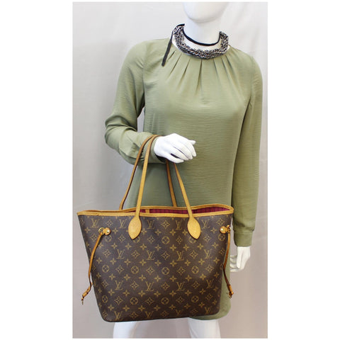 LOUIS VUITTON Neverfull MM Monogram Canvas Tote Shoulder Bag Brown