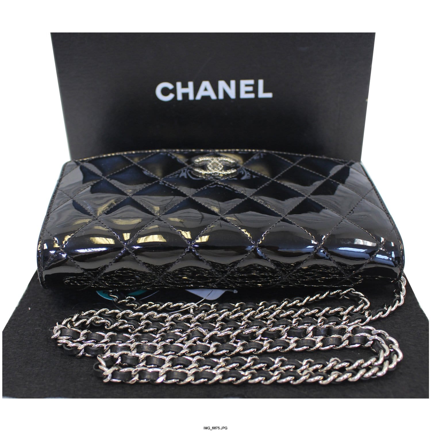CHANEL Patent Caviar Timeless Wallet On Chain WOC Orange 72399