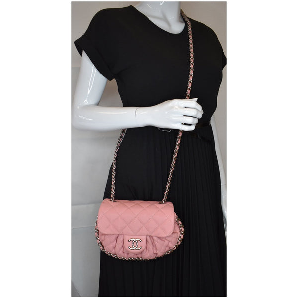 Chanel Chain Around Messenger Calfskin Crossbody Bag women wear